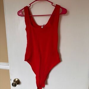 H&M Red Bodysuit with Scoop Neckline and Textured Fabric